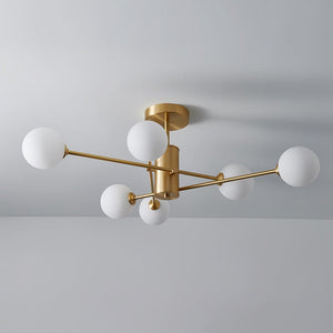 Farmhouze Light - Mid - Century Linear Frosted Glass Globe Sputnik Ceiling Light - Ceiling Light - Brass - 