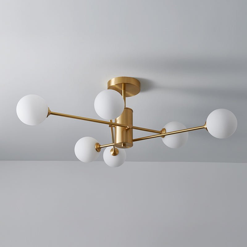 Farmhouze Light - Mid - Century Linear Frosted Glass Globe Sputnik Ceiling Light - Ceiling Light - Brass - 