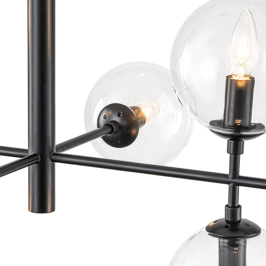Farmhouze Light - Mid - Century Sputnik Clear Glass Globe Linear Island Chandelier - Chandelier - Black - 
