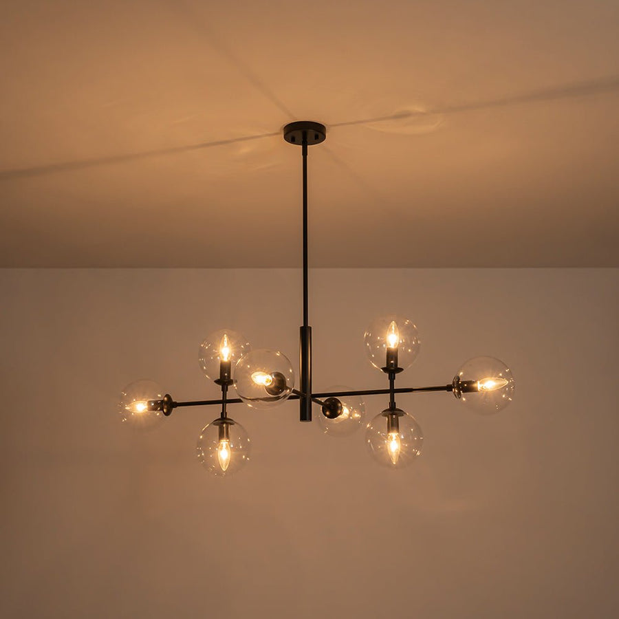 Farmhouze Light - Mid - Century Sputnik Clear Glass Globe Linear Island Chandelier - Chandelier - Black - 