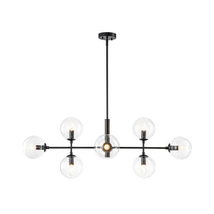 Farmhouze Light - Mid - Century Sputnik Clear Glass Globe Linear Island Chandelier - Chandelier - Black - 