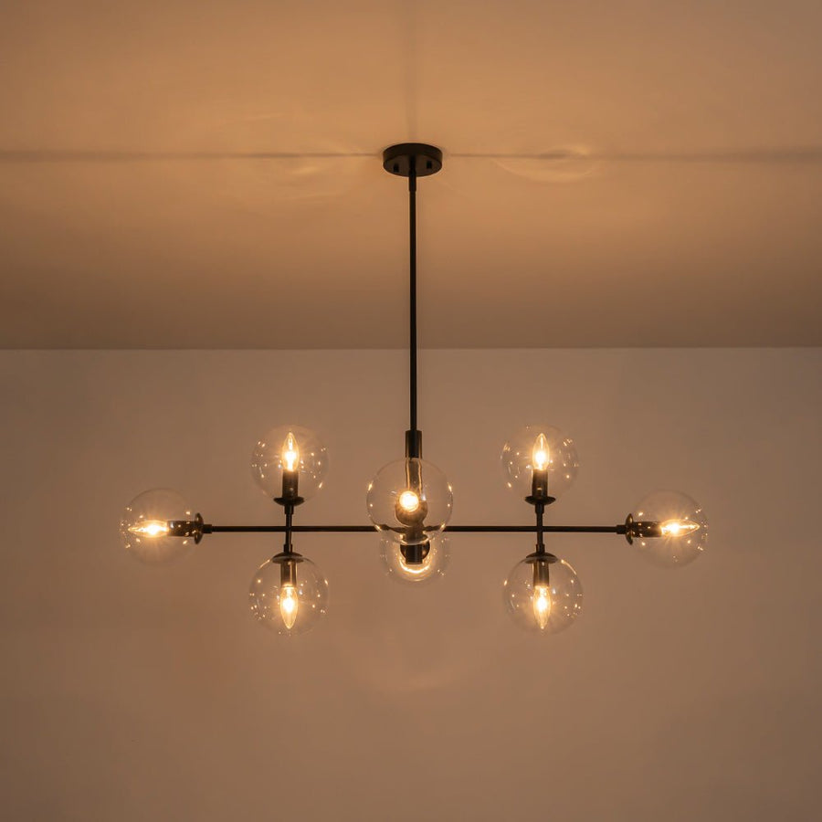 Farmhouze Light - Mid - Century Sputnik Clear Glass Globe Linear Island Chandelier - Chandelier - Black - 