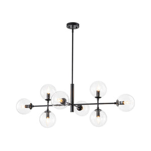 Farmhouze Light - Mid - Century Sputnik Clear Glass Globe Linear Island Chandelier - Chandelier - Black - 