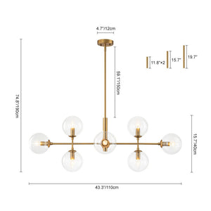 Farmhouze Light - Mid - Century Sputnik Clear Glass Globe Linear Island Chandelier - Chandelier - Brass - 