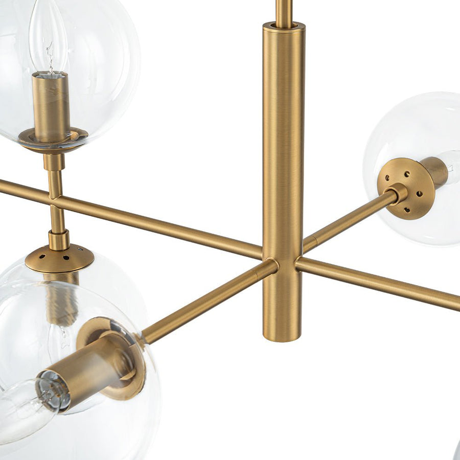 Farmhouze Light - Mid - Century Sputnik Clear Glass Globe Linear Island Chandelier - Chandelier - Brass - 
