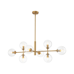 Farmhouze Light - Mid - Century Sputnik Clear Glass Globe Linear Island Chandelier - Chandelier - Brass - 