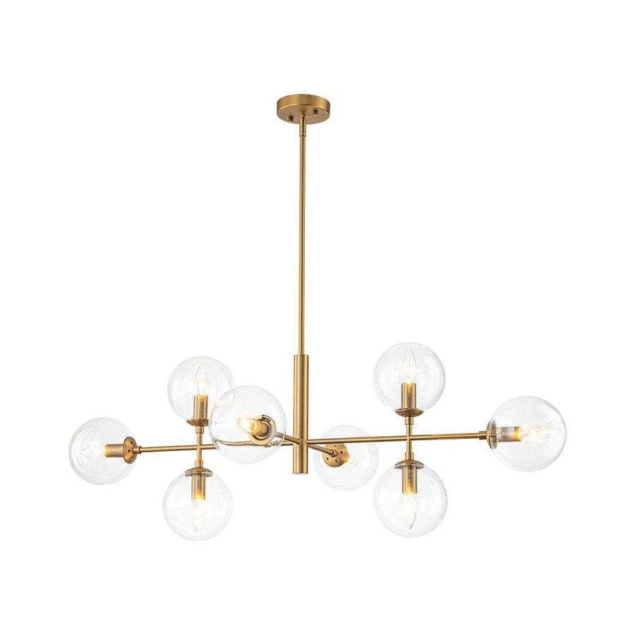 Farmhouze Light - Mid - Century Sputnik Clear Glass Globe Linear Island Chandelier - Chandelier - Brass - 