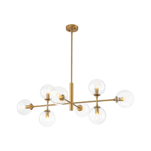 Farmhouze Light - Mid - Century Sputnik Clear Glass Globe Linear Island Chandelier - Chandelier - Brass - 