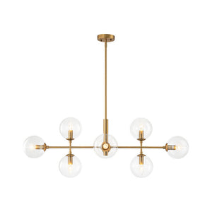 Farmhouze Light - Mid - Century Sputnik Clear Glass Globe Linear Island Chandelier - Chandelier - Brass - 