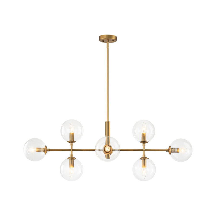 Farmhouze Light - Mid - Century Sputnik Clear Glass Globe Linear Island Chandelier - Chandelier - Brass - 