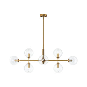Farmhouze Light - Mid - Century Sputnik Clear Glass Globe Linear Island Chandelier - Chandelier - Brass - 