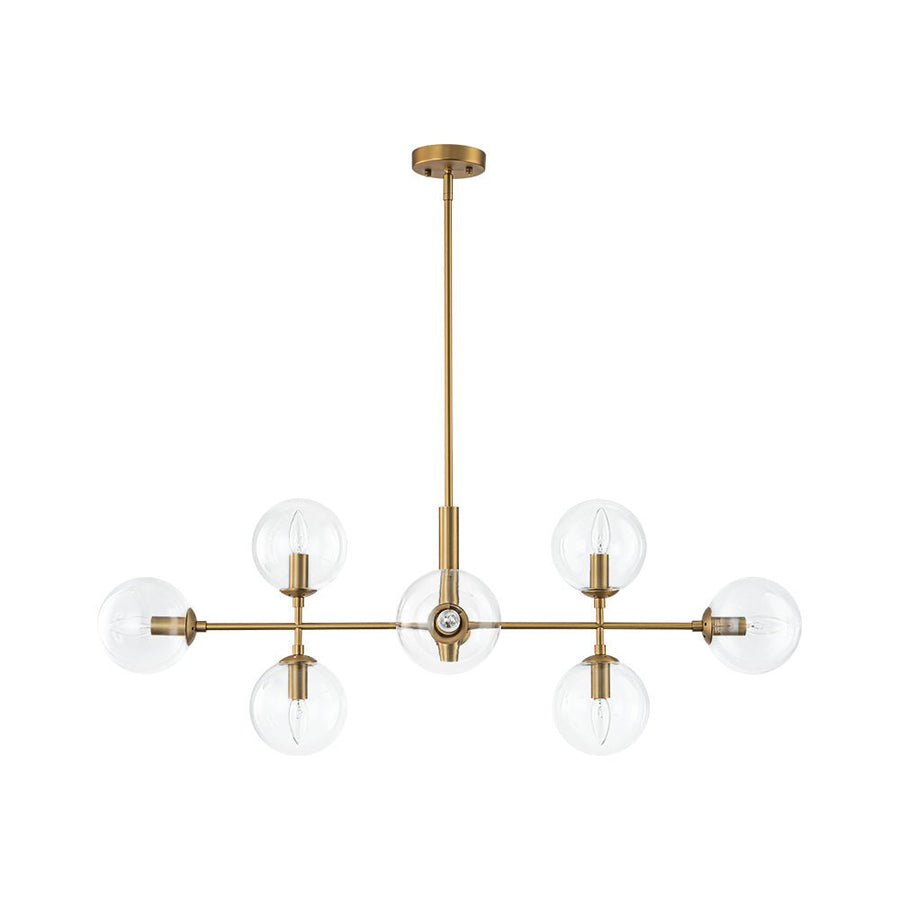 Farmhouze Light - Mid - Century Sputnik Clear Glass Globe Linear Island Chandelier - Chandelier - Brass - 