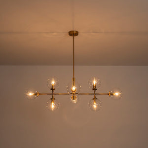 Farmhouze Light - Mid - Century Sputnik Clear Glass Globe Linear Island Chandelier - Chandelier - Brass - 