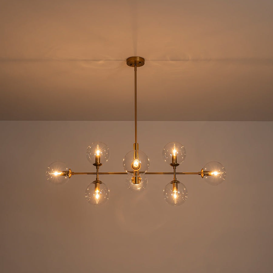 Farmhouze Light - Mid - Century Sputnik Clear Glass Globe Linear Island Chandelier - Chandelier - Brass - 