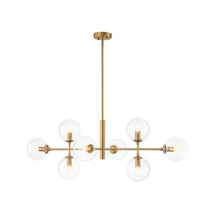 Farmhouze Light - Mid - Century Sputnik Clear Glass Globe Linear Island Chandelier - Chandelier - Brass - 