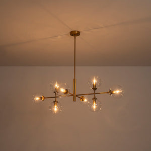 Farmhouze Light - Mid - Century Sputnik Clear Glass Globe Linear Island Chandelier - Chandelier - Brass - 