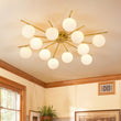 Load image into Gallery viewer, Farmhouze Light-Mid-Century Tiered Frosted Glass Bubble Round Sputnik Ceiling Light-Chandelier-Brass-
