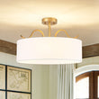 Load image into Gallery viewer, Farmhouze Light - Mid - Century Wide Round Drum Fabric Cage Ceiling Light - Ceiling Light - Brass - 
