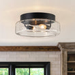 Load image into Gallery viewer, Farmhouze Light-Minimalist 2-Light Clear Glass Round Drum Flush Mount Light-Ceiling Light-Black-
