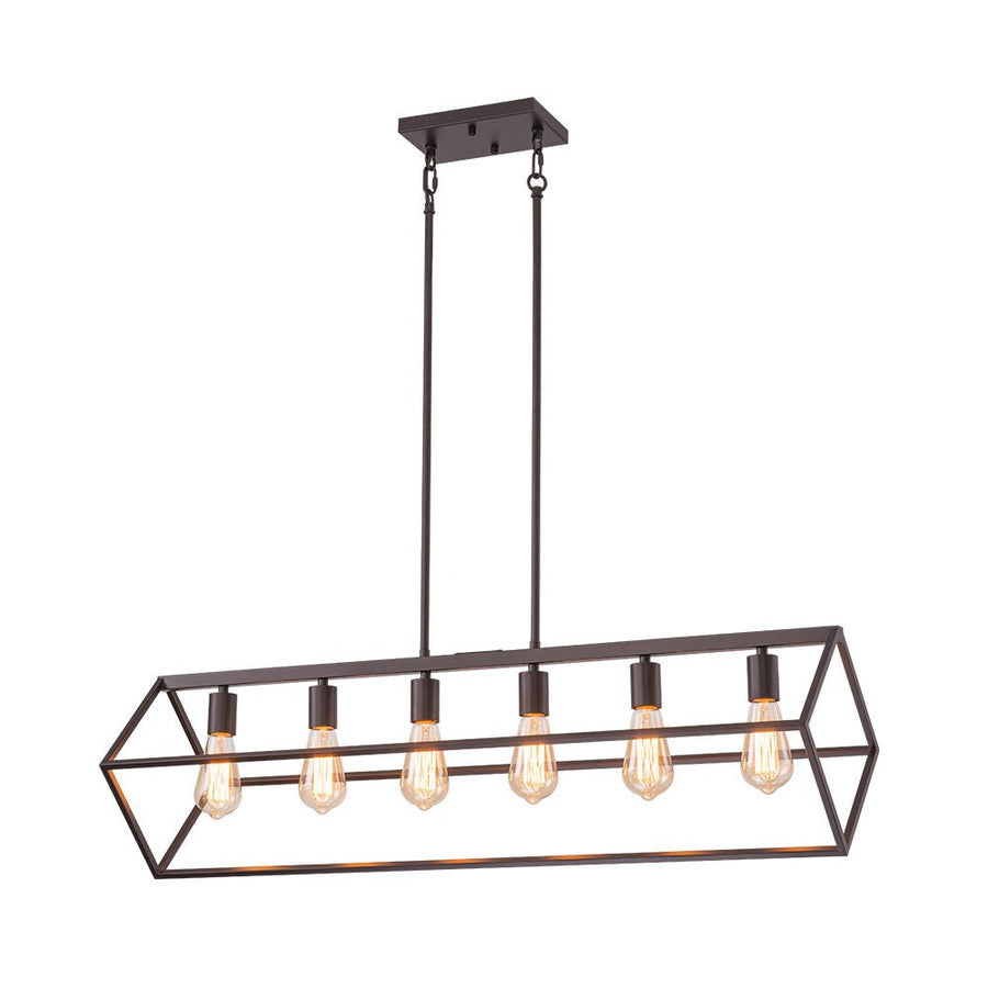 Farmhouze Light - Minimalist Industrial 6 - Light Rectangle Cage Linear Chandelier - Chandelier - 38 in. - 