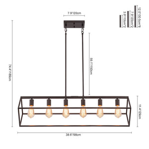 Farmhouze Light - Minimalist Industrial 6 - Light Rectangle Cage Linear Chandelier - Chandelier - 38 in. - 