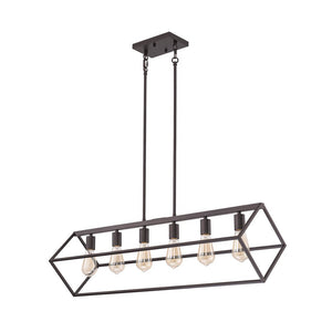 Farmhouze Light - Minimalist Industrial 6 - Light Rectangle Cage Linear Chandelier - Chandelier - 38 in. - 