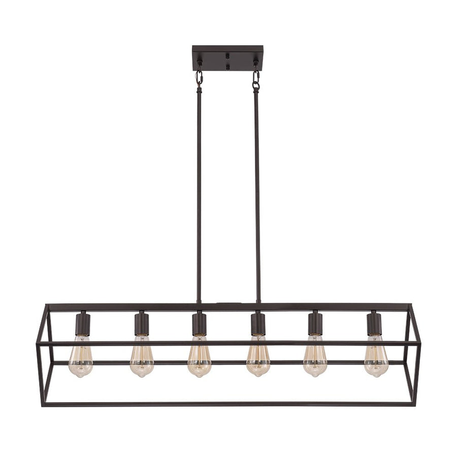 Farmhouze Light - Minimalist Industrial 6 - Light Rectangle Cage Linear Chandelier - Chandelier - 38 in. - 