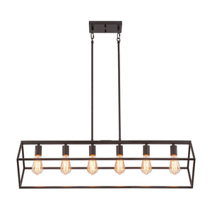 Farmhouze Light - Minimalist Industrial 6 - Light Rectangle Cage Linear Chandelier - Chandelier - 38 in. - 