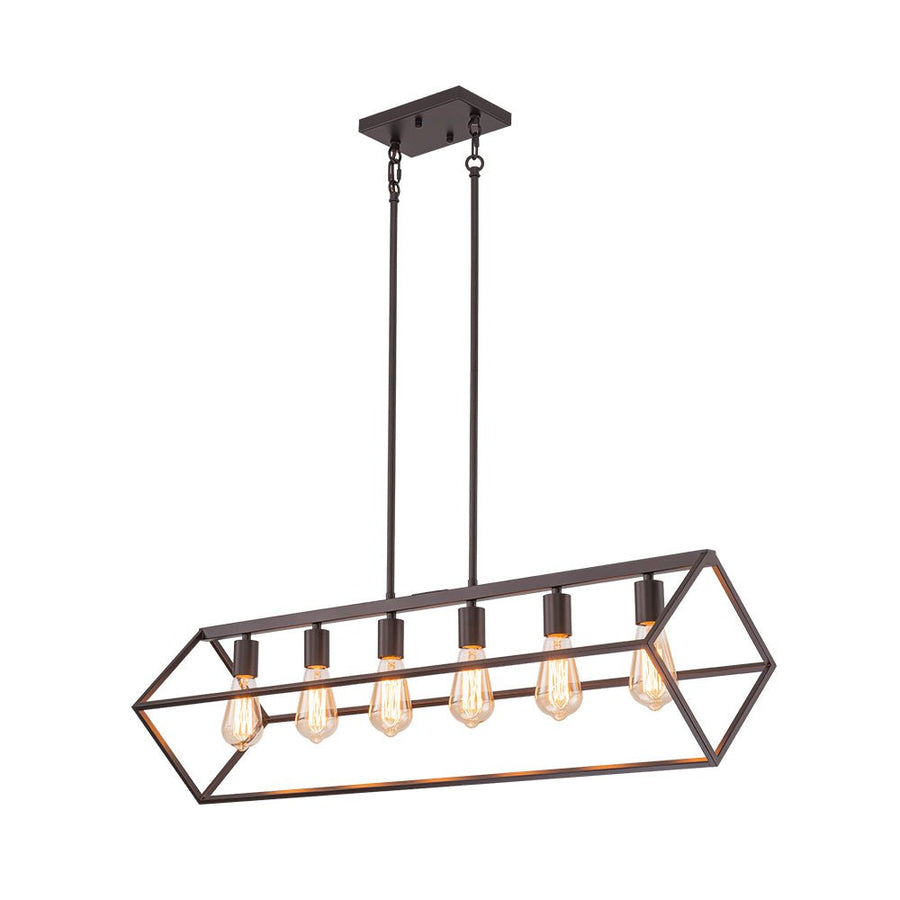 Farmhouze Light - Minimalist Industrial 6 - Light Rectangle Cage Linear Chandelier - Chandelier - 38 in. - 