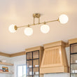 Load image into Gallery viewer, Farmhouze Light-Minimalist White Glass Globe Linear 4-Light Sputnik Semi Flush-Ceiling Light-Brass-
