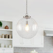 Load image into Gallery viewer, Farmhouze Light-Modern 1-Light Clear Fluted Glass Globe Kitchen Pendant-Pendant-Nickel-

