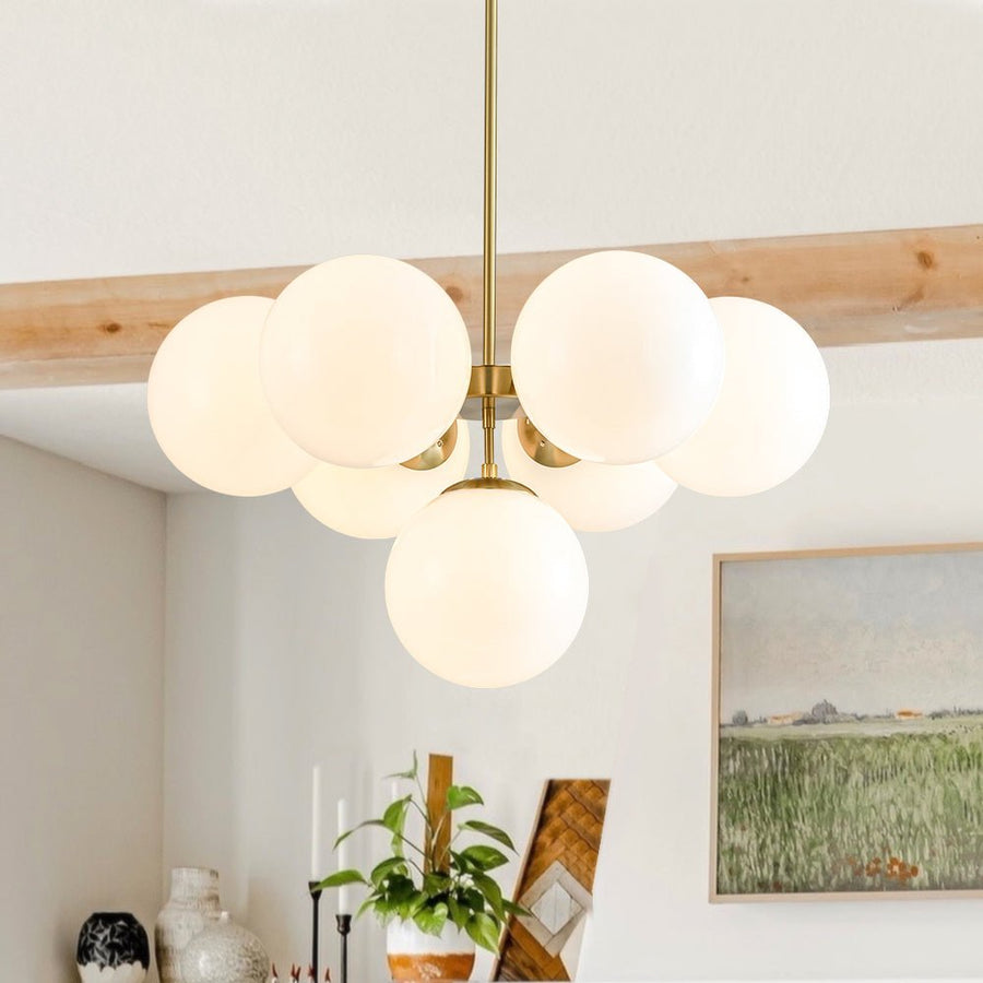 Farmhouze Light - Modern 2 - Tier Milky Glass Globe Sputnik Chandelier - Chandelier - Brass - 