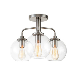 Farmhouze Light - Modern 3 - Light Clear Glass Globe Bubble Ceiling Light - Ceiling Light - Nickel - 