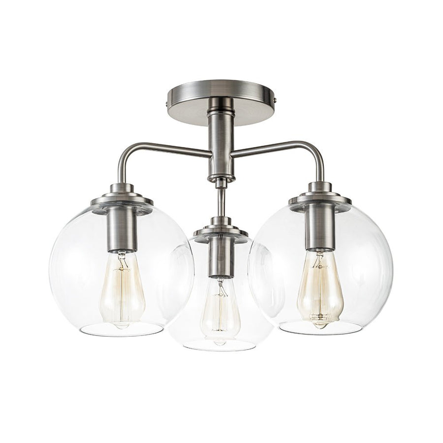 Farmhouze Light - Modern 3 - Light Clear Glass Globe Bubble Ceiling Light - Ceiling Light - Nickel - 