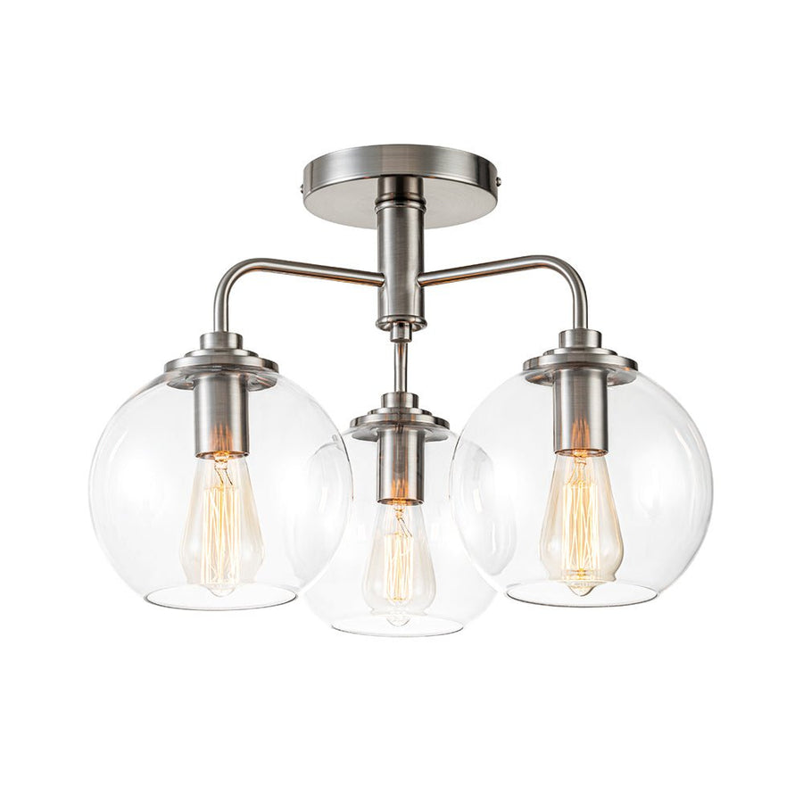 Farmhouze Light - Modern 3 - Light Clear Glass Globe Bubble Ceiling Light - Ceiling Light - Nickel - 