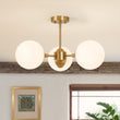 Load image into Gallery viewer, Farmhouze Light-Modern 3-Light Frosted Glass Globe Sputnik Semi Flush-Ceiling Light-Brass-
