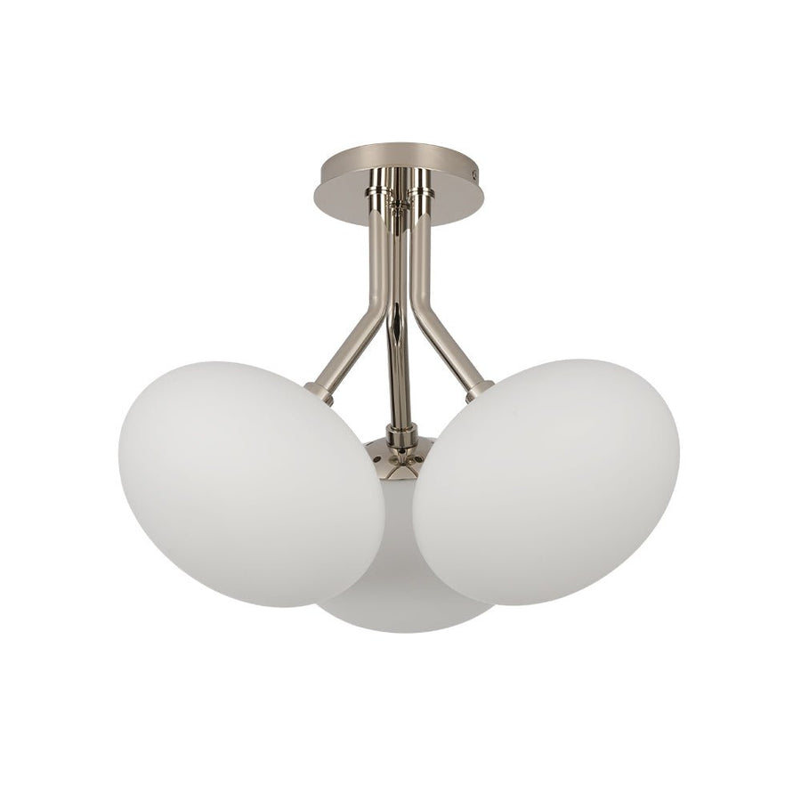 Farmhouze Light - Modern 3 - Light Opal Glass Globe Semi Flush Mount Light - Ceiling Light - Nickel - 