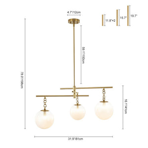 Farmhouze Light - Modern 3 - Light White Glass Globe Brass Tiered Sputnik Chandelier - Chandelier - Brass - 