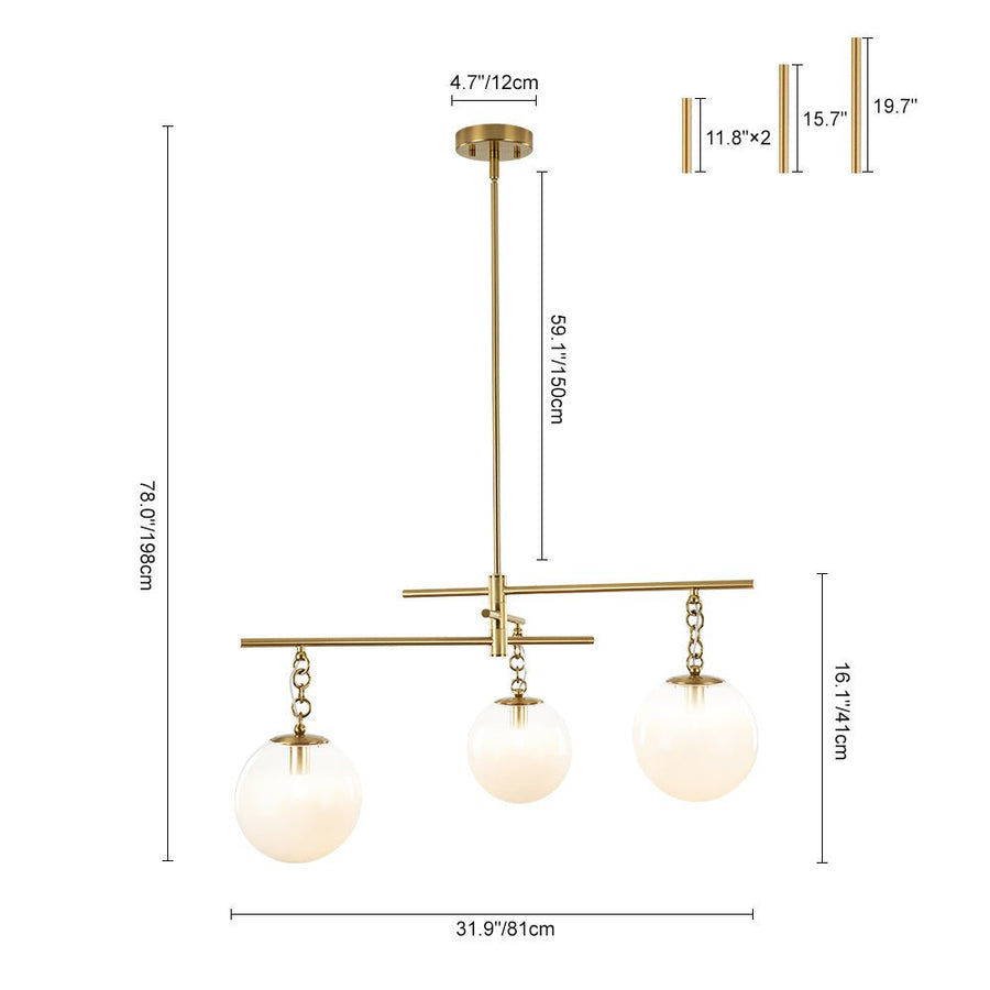 Farmhouze Light - Modern 3 - Light White Glass Globe Brass Tiered Sputnik Chandelier - Chandelier - Brass - 