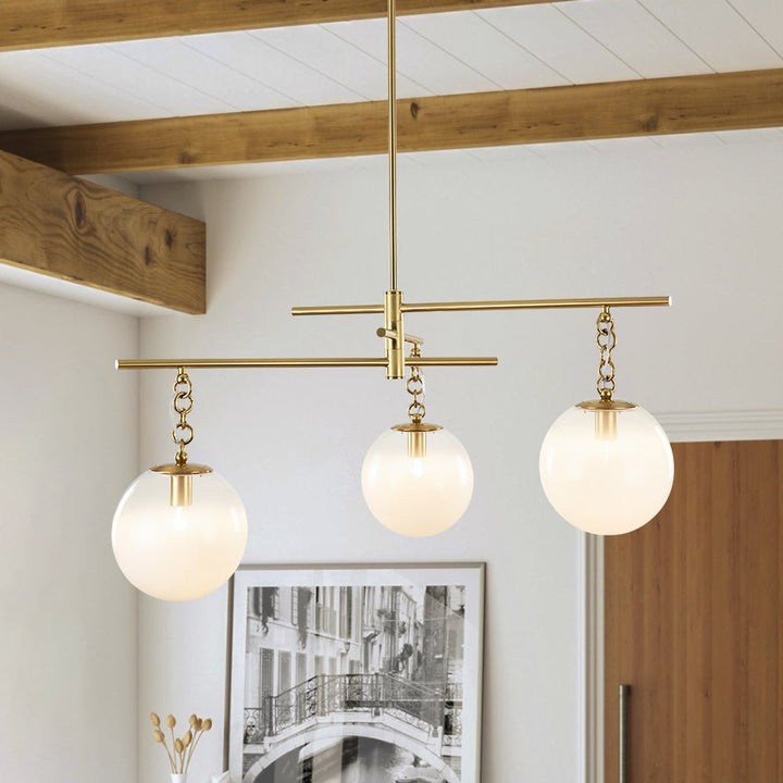 Farmhouze Light - Modern 3 - Light White Glass Globe Brass Tiered Sputnik Chandelier - Chandelier - Brass - 
