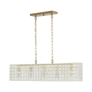 Farmhouze Light - Modern 5 - Light Crystal Accented Oblong Cage Kitchen Island Pendant - Chandelier - Brass - 