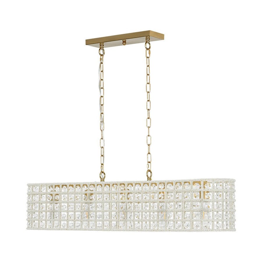 Farmhouze Light - Modern 5 - Light Crystal Accented Oblong Cage Kitchen Island Pendant - Chandelier - Brass - 