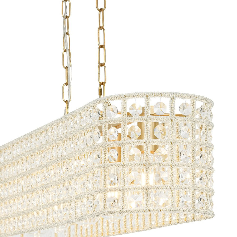 Farmhouze Light - Modern 5 - Light Crystal Accented Oblong Cage Kitchen Island Pendant - Chandelier - Brass - 