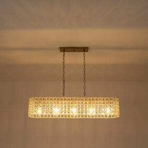Farmhouze Light - Modern 5 - Light Crystal Accented Oblong Cage Kitchen Island Pendant - Chandelier - Brass - 