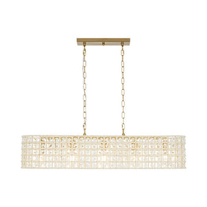 Farmhouze Light - Modern 5 - Light Crystal Accented Oblong Cage Kitchen Island Pendant - Chandelier - Brass - 