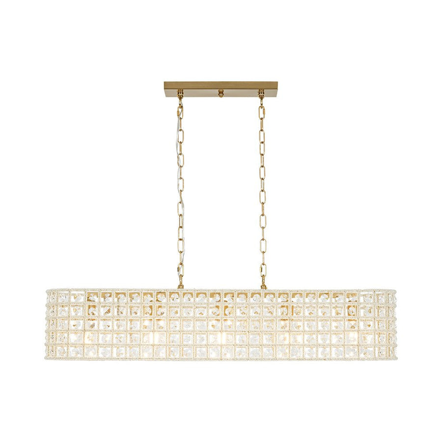 Farmhouze Light - Modern 5 - Light Crystal Accented Oblong Cage Kitchen Island Pendant - Chandelier - Brass - 