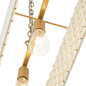 Farmhouze Light - Modern 5 - Light Crystal Accented Oblong Cage Kitchen Island Pendant - Chandelier - Brass - 