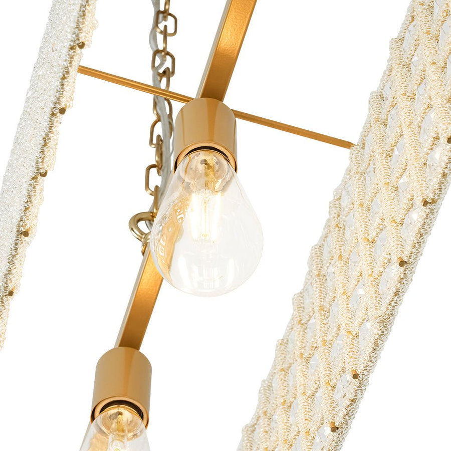 Farmhouze Light - Modern 5 - Light Crystal Accented Oblong Cage Kitchen Island Pendant - Chandelier - Brass - 