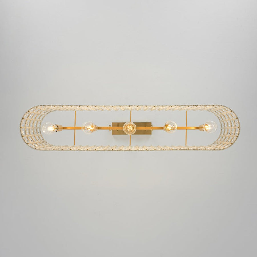 Farmhouze Light - Modern 5 - Light Crystal Accented Oblong Cage Kitchen Island Pendant - Chandelier - Brass - 