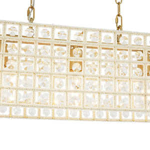 Farmhouze Light - Modern 5 - Light Crystal Accented Oblong Cage Kitchen Island Pendant - Chandelier - Brass - 
